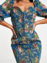 ASOS DESIGN tapestry corset mini dress with long sleeves in blue floral 34 - фото #7