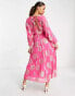 ASOS DESIGN Petite belted batwing maxi tea dress in pink metallic jacquard