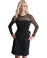 ფოტო #1 პროდუქტის Women's Mesh Yoke Long-Sleeve Scuba Crepe Dress