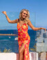 Фото #1 товара South Beach x Misha Grimes blurred floral print mesh maxi beach summer dress in pink