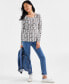 Women's Printed Long Sleeve Scoop-Neck Top, Created for Macy's Цветочный Черный, XL - фото #2