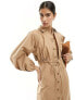 ASOS DESIGN maxi shirt dress with mac detailing in tan 34 - фото #7