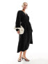 & Other Stories ruched midaxi dress with volume sleeves in black