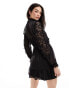 New Look long sleeve ruffle detail chiffon mini dress in black