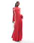 Фото #1 товара ASOS DESIGN high neck long sleeve a-line maxi dress in coral