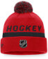 ფოტო #2 პროდუქტის Men's Fanatics Branded Red/Black Chicago Blackhawks Authentic Pro Team Locker Room Cuffed Knit Hat With Pom