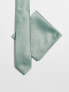 ASOS DESIGN satin slim tie and pocket square in sage green