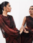 ASOS EDITION one sleeve draped asymmetric grecian maxi dress in dark red blurred floral