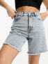 Miss Selfridge petite long line denim short in acid wash