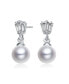 Фото #1 товара GV Sterling Silver White Gold Plated White Round Freshwater Pearl with Clear Baguette Cubic Zirconia Drop Earrings