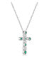 ფოტო #2 პროდუქტის Lab Grown Emerald and Lab Grown White Sapphire (3/4 ct. t. w.) Bezel Set Cross Pendant Necklace Set in Sterling Silver