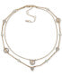 Фото #1 товара KARL LAGERFELD PARIS gold-Tone Pavé Heart, Logo & Imitation Pearl Layered Collar Necklace, 16" + 3" extender