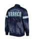 ფოტო #3 პროდუქტის Men's Deep Sea Blue Seattle Kraken Pick and Roll Satin Full-Snap Varsity Jacket