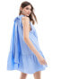 Фото #2 товара & Other Stories sleeveless mini dress with tiered hem and back bow tie in blue