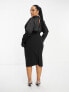 Фото #5 товара ASOS DESIGN Curve high neck satin midi dress with structured skirt in black