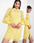 Фото #1 товара ASOS EDITION embroidered organza mini shirt dress in yellow