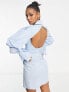 Фото #2 товара ASOS LUXE peekaboo flare sleeve shirt mini dress in baby blue