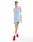 Miss Selfridge pocket detail denim swing pinny dress in light blue acid wash