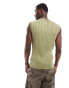 ASOS DESIGN muscle fit washed knitted vest in khaki rib