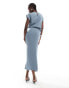 ASOS DESIGN slinky drape midi dress in blue grey