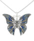 Фото #1 товара Marcasite (3/4 ct. t.w.) & Blue Crystal Butterfly 18" Pendant Necklace in Sterling Silver