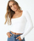 Women's Staple Rib Scoop Neck Long Sleeve Top