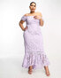 Фото #2 товара ASOS DESIGN Curve lace bardot cut out maxi dress with frill hem in lilac