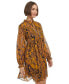 Women's Printed Tie-Neck Long-Sleeve Chiffon Dress