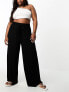 ASOS DESIGN Curve tie belt wide leg trouser in black