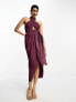 Фото #2 товара ASOS DESIGN washed halter cut out midi dress with tie waist in dusty purple