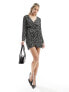 Фото #3 товара Mango wrap front leopard mini dress in black