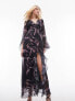 Topshop ruffle georgette midi dress in feather print in multi