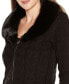 Фото #3 товара Black Label Women's Faux Fur Collared Cable Cardigan Sweater