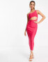 Band Of Stars premium bandage midi dress with one shoulder trim in light pink