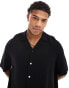 ASOS DESIGN relaxed boxy shirt with raw edge in black cotton Черный, M - Chest 40 - фото #3