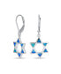 Фото #1 товара Created Blue Opal Religious Judaica Magen Hanukkah Star Of David Leverback Dangle Earrings For Women Teens Bat Mitzvah .925 Sterling Silver