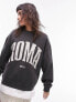 Topshop graphic Roma 1973 vintage wash oversized sweat in charcoal