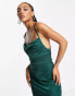 NaaNaa satin slip midi dress with cowl front in Emerald