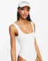 Фото #8 товара ASOS DESIGN cotton scoop neck vest bodysuit in white - WHITE