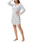 ფოტო #7 პროდუქტის Women's Long Sleeve Notch Collar Sleepshirt Nightgown