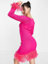 Фото #2 товара ASOS DESIGN knitted mini dress with feather hem in pink