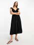 Фото #3 товара Abercrombie & Fitch puff strap corset detail midi dress in black