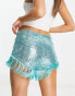 Missyempire sequin fringe festival short in blue