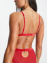 Фото #2 товара ASOS DESIGN Viv lace and mesh triangle bra with velvet trim in red