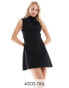 ASOS DESIGN Tall bengaline high neck sleeveless mini dress with ruching detail in black