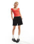 COLLUSION scoop rib fitted top with lace trim in red