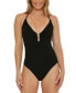 ფოტო #1 პროდუქტის Women's Black Sands Textured Plunge-Neck One-Piece Swimsuit