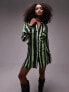 Фото #1 товара Topshop kimono mini shirt dress in green stripe