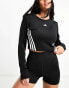 adidas Training Hyperglam side 3 stripe cropped longsleeve top in black