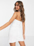ASOS DESIGN soft denim keyhole halter fitted mini dress in white